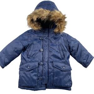 Baby Gap Coat 2 Years Toddler Blue Cold Control Max Faux Fur Hood Warmest Puffer